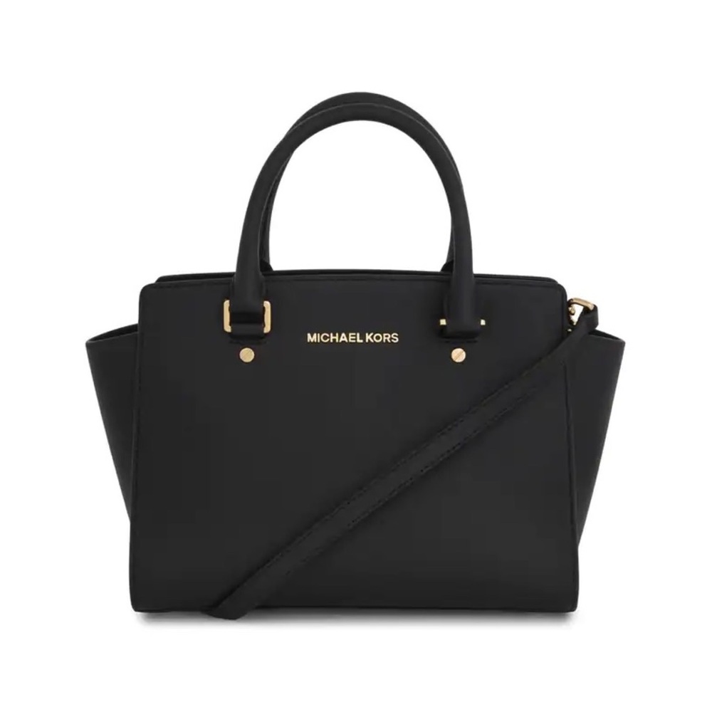 Michael Kors Selma Black Saffiano Leather Medium Satchel Bag Purse